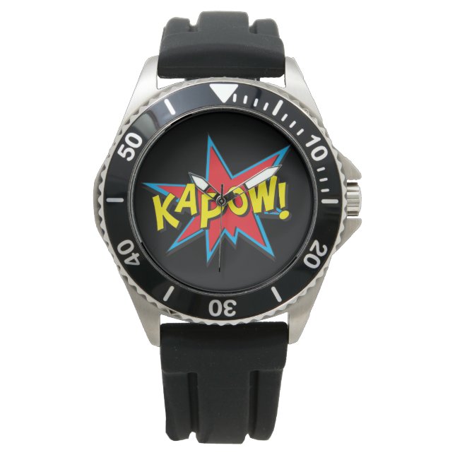 Fun Men's Superhero Comic Buch Kapow Black Armbanduhr (Vorderseite)