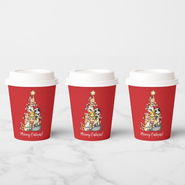 Fun Meowy Catmas Katzen Weihnachtsbaum Custom Pappbecher (Multi)