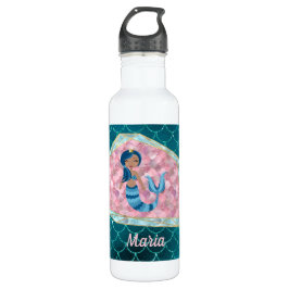 Fun Mermaid in Deep Aqua in einer rosa Muschel Edelstahlflasche