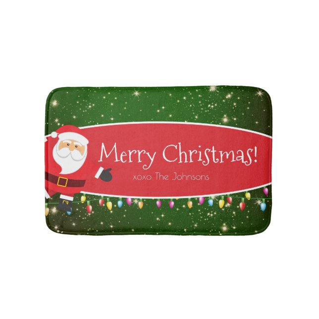 Fun Merry Christmas Santa Last Name Red and Green Badematte (Vorderseite)