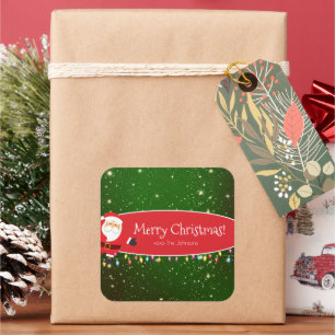 Fun Merry Christmas Santa Last Name Red and Green Quadratischer Aufkleber