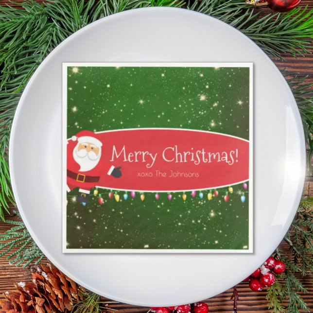 Fun Merry Christmas Santa Last Name Red and Green Serviette (Von Creator hochgeladen)