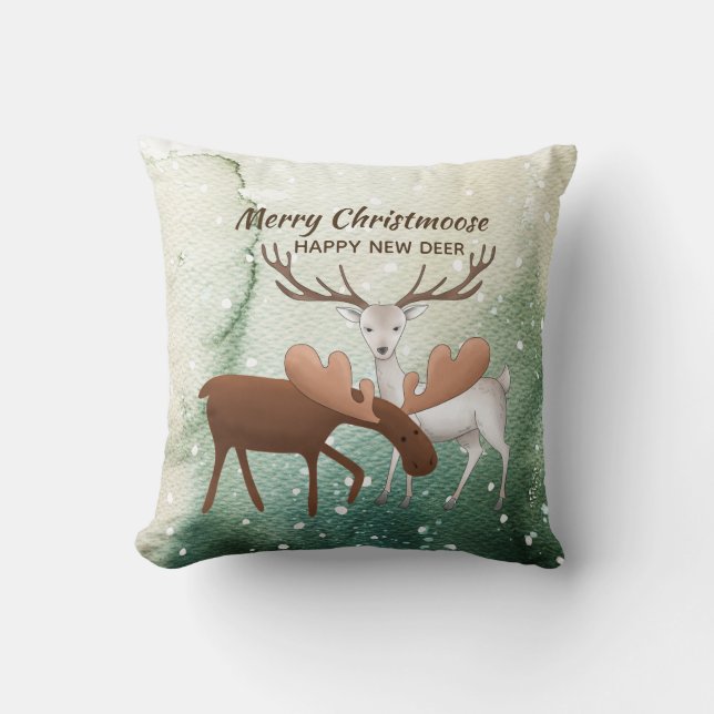 Fun Merry Christmoose Happy New Deer Kissen (Vorderseite)