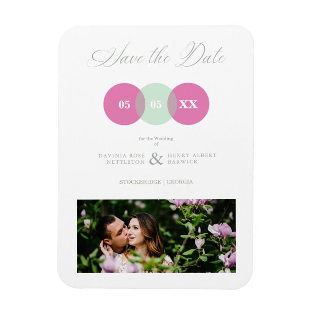 Fun Mint & Hot Pink Foto Couple Wimshire Script Magnet (Vertikal)