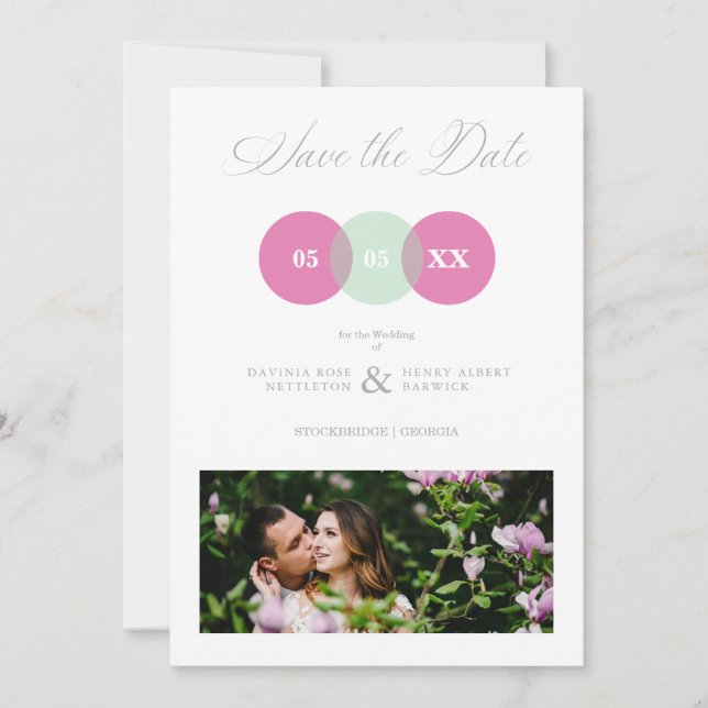 Fun Mint & Hot Pink Foto Couple Wimshire Script Save The Date (Vorderseite)
