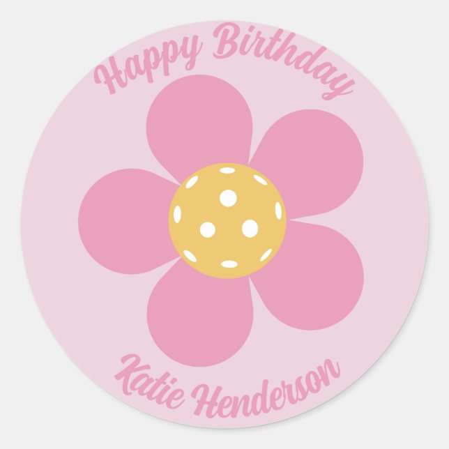 Fun Mod Retro Pickleball Blume Personalisiert Runder Aufkleber (Vorderseite)