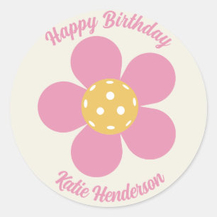 Fun Mod Retro Pickleball Blume Personalisiert Runder Aufkleber