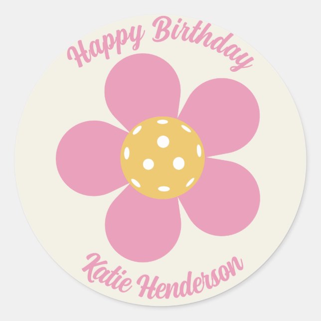 Fun Mod Retro Pickleball Blume Personalisiert Runder Aufkleber (Vorderseite)