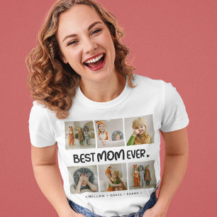 Fun Modern 'BEST MAMA EVER' 6 Foto T-Shirt