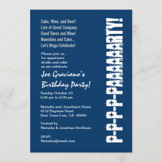 Fun Modern Birthday Navy Blue White Template Einladung