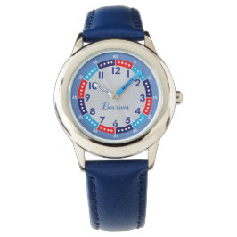 Fun Modern Blue Stylish Individuelle Name Kinder b Armbanduhr