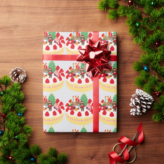 Fun Modern Christmas Holiday Cake Bear  Geschenkpapier (Feiertagsgeschenk)