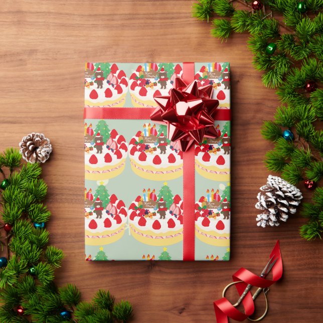 Fun Modern Christmas Holiday Cake Bear Moss Green  Geschenkpapier (Feiertagsgeschenk)