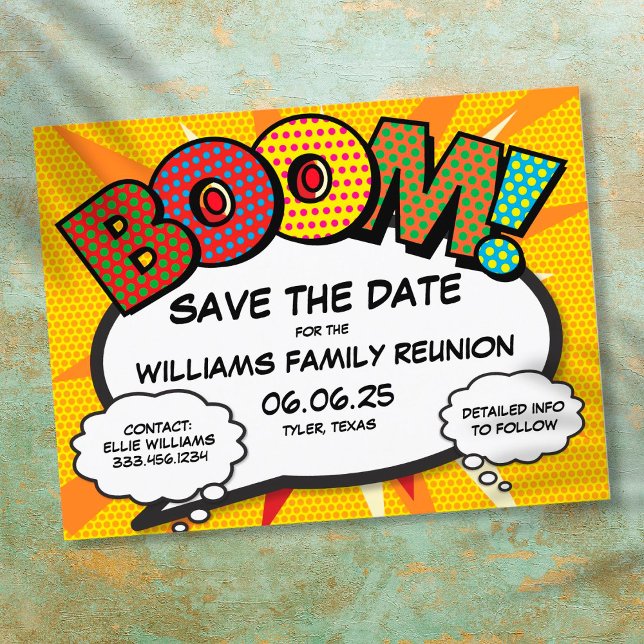 Fun Modern Family Wiedersehen Party Save the Date Ankündigungspostkarte (Von Creator hochgeladen)