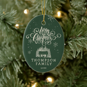 Fun Modern Frohe Weihnachtsbaumschrift Typografie Keramik Ornament