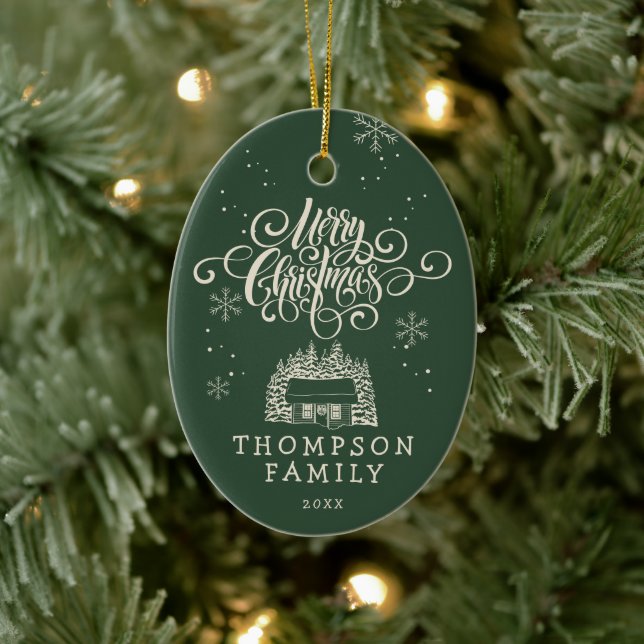 Fun Modern Frohe Weihnachtsbaumschrift Typografie Keramik Ornament (Baum)