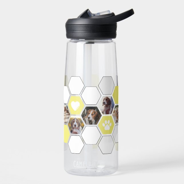 Fun Modern Geometric Yellow Heart Paw Dog Fotos Trinkflasche (Links)