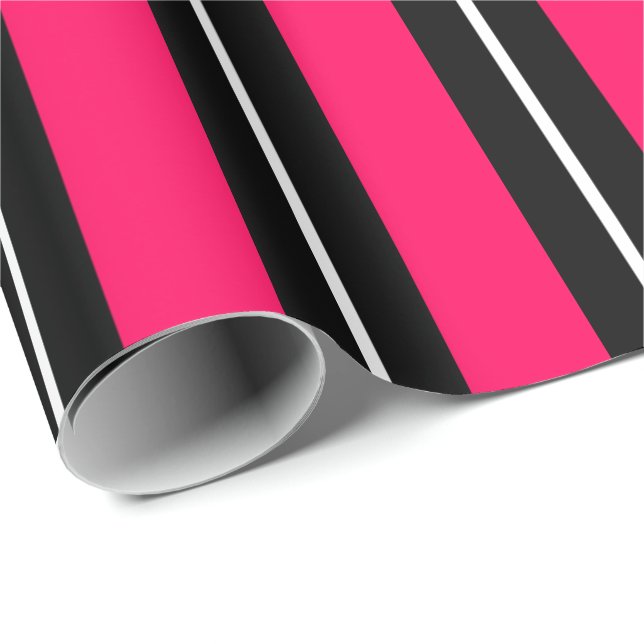 Fun & Modern Hot Pink, Black & White Stripes Geschenkpapier (Rolleneckpunkt)