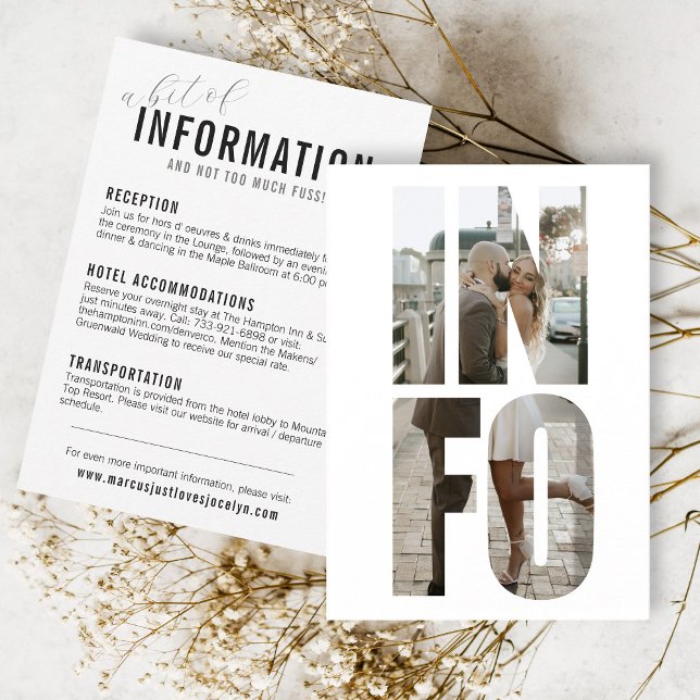 Fun Modern INFO Foto Words Wedding Details Card Begleitkarte (a bit of information and not too much fuss wedding INFO photo frame words reception hotel website)