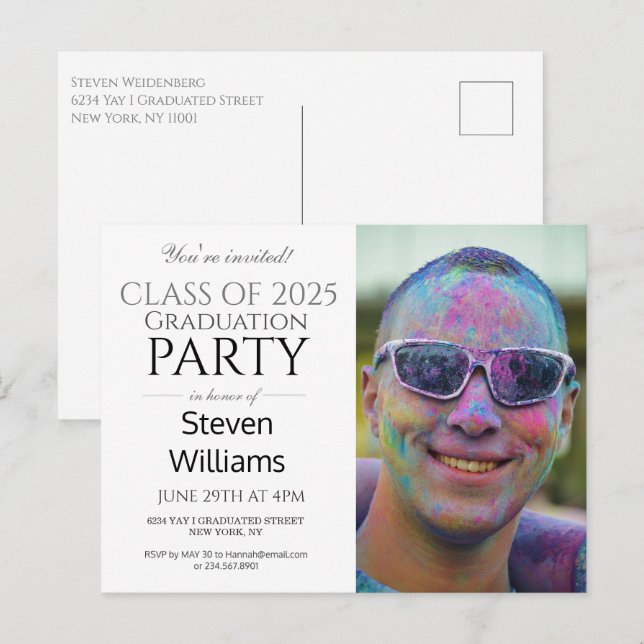 FUN MODERN MALE 2025 GRADUATION INVITATION PARTI (Devant / Derrière)