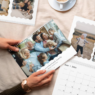 Fun Modern Minimal Retro Wavy Familie Foto Collage Kalender