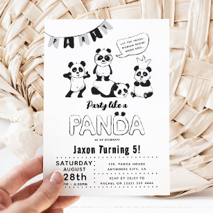 Fun Modern 'Party like a Panda' Kindergeburtstag Einladung