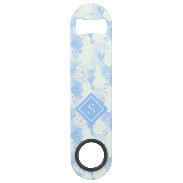 Fun Modern Rain Cloud Pattern Monogram Speed Flaschenöffner (Vorderseite)
