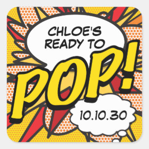Fun Modern ready to POP Baby Shower Quadratischer Aufkleber