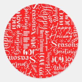 Fun Modern Red Joyful Frohe Weihnachtsschrift Runder Aufkleber