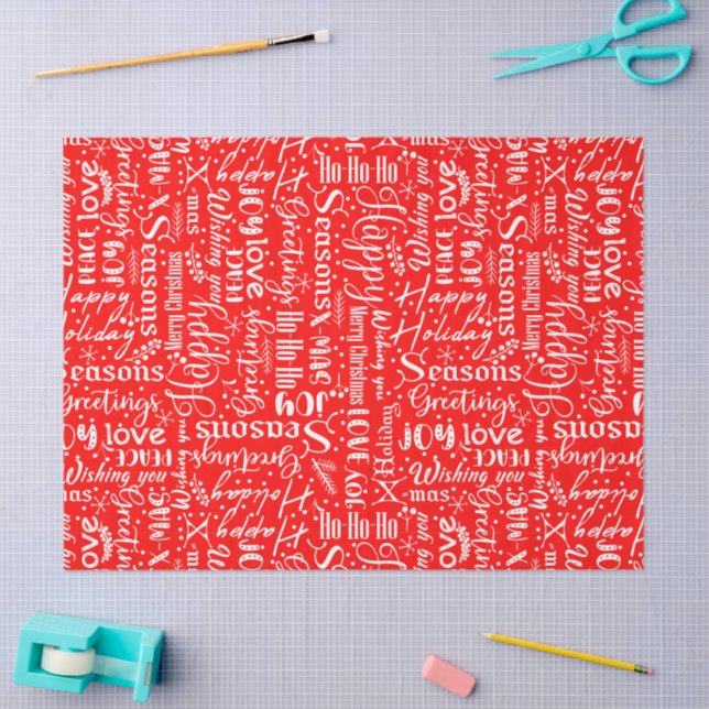 Fun Modern Red Merry Christmas Script Decoupage Seidenpapier (Basteln)