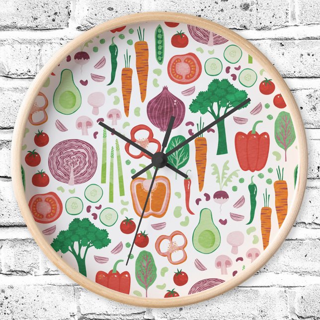 Fun Moderne Gemüsemuster Küche Uhr (Fun modern colorful healty vegetable pattern kitchen clock)