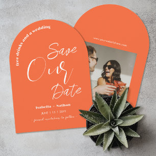 Fun Moderne Orange Summer Wedding rettet das Datum Einladung
