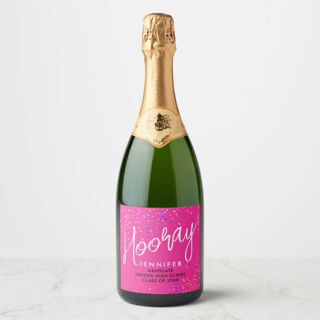 Fun Moderner Typo Girly Hot Pink Confetti Grad Par (Vorderseite)