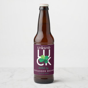 Fun Modernes irisches Kleeblatt fett Luck Burgundy Bierflaschenetikett
