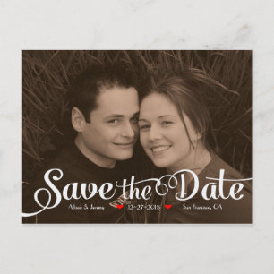 Fun Modernes Kalligraphie Sepia Foto Save the Date Ankündigungspostkarte