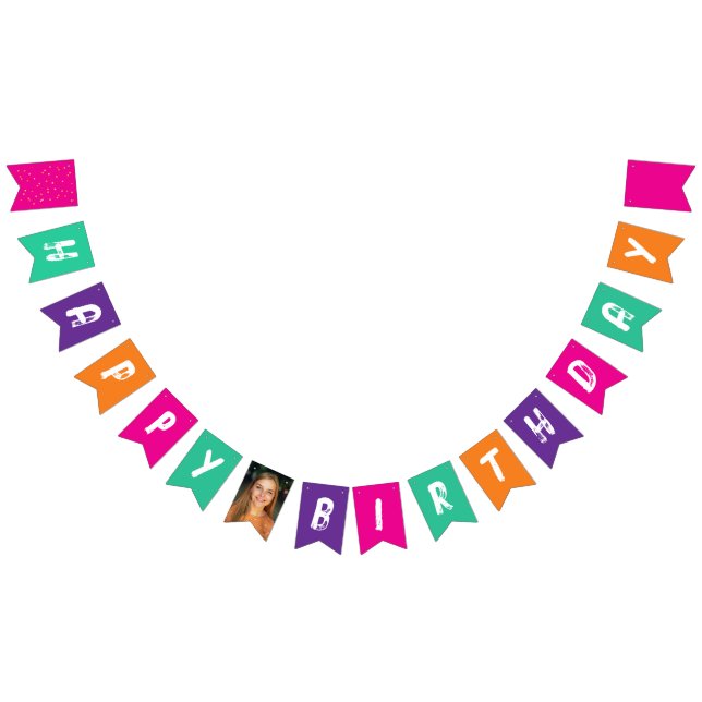 Fun Modernes Lila Pink Kids Foto Picture Wimpelkette (Alle)