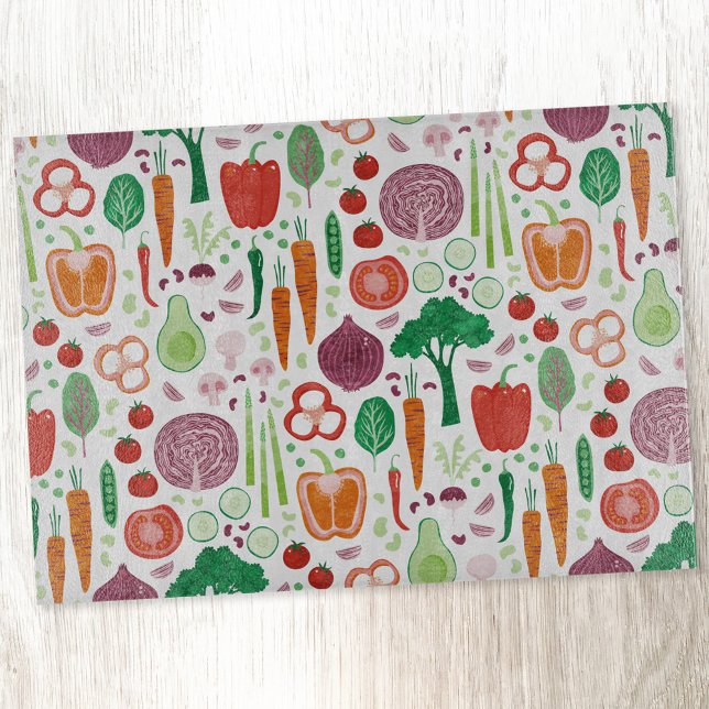 Fun Modernes Pflanzenmuster Schneidebrett (Fun modern colorful healty vegetable pattern cutting board for foodies, chefs and cooks)