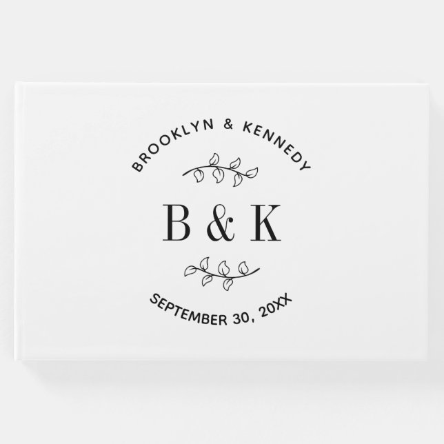 Fun Monogram Floral Botanical Wedle Name Gästebuch (Vorderseite)