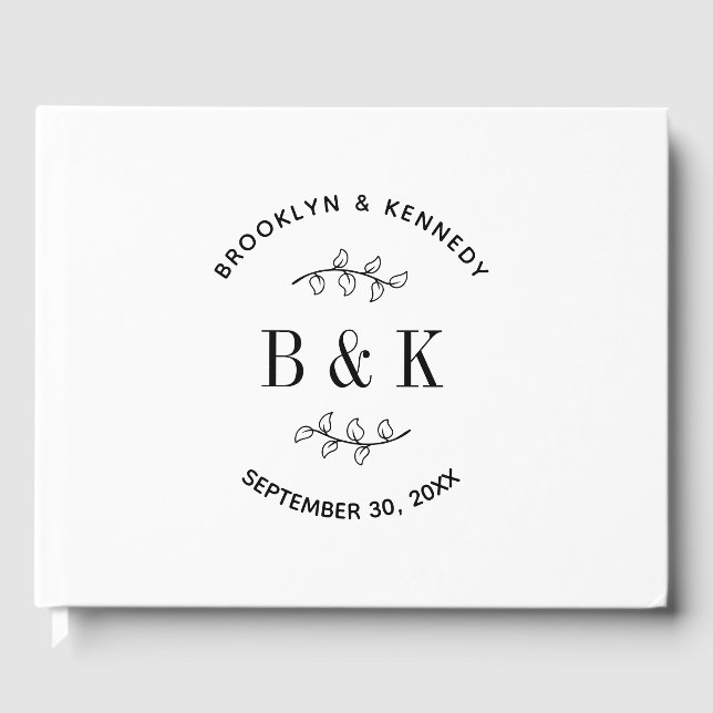 Fun Monogram Floral Botanical Wedle Name Gästebuch (Vorderseite)