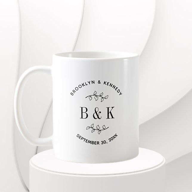 Fun Monogram Floral Botanical Wedle Name Kaffeetasse (Von Creator hochgeladen)