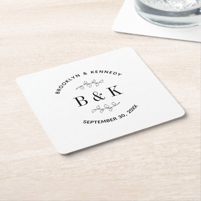 Fun Monogram Floral Botanical Wedle Name Rechteckiger Pappuntersetzer (angewinkelt)