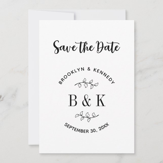 Fun Monogram Floral Botanical Wedle Name Save The Date (Vorderseite)