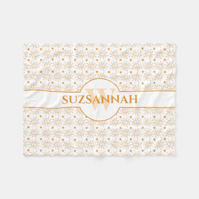 Fun Monogram Name Hand Drawing Sun Fleecedecke (Vorderseite (Horizontal))