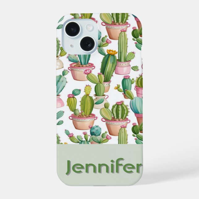 Fun monogramm heller Kakti iPhone 15 Hülle (Rückseite)