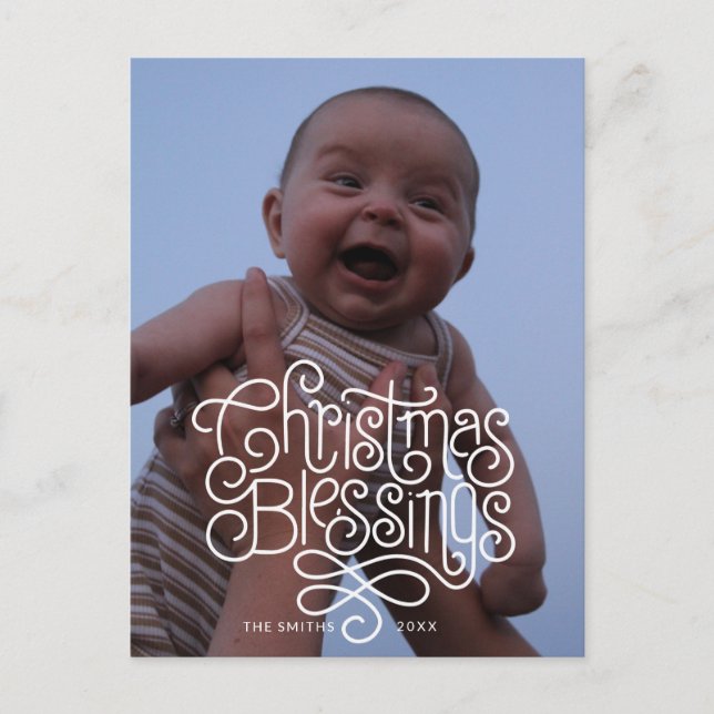 Fun monoline Christmas Segen Drehbuch und Foto Postkarte (Vorderseite)