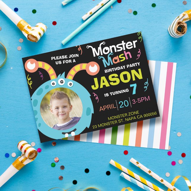 Fun Monster Mash Foto Geburtstagsparty Einladung (Fun Monster Mash Photo Birthday Party Invitation)