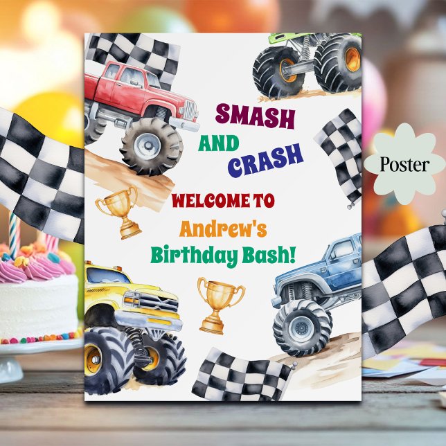 Fun Monster Trucks Birthday Party Welcome Poster (Von Creator hochgeladen)