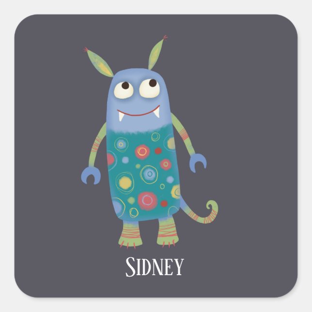 Fun Monsters Personalisiert Quadratischer Aufkleber (Vorderseite)