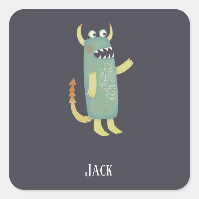 Fun Monsters Personalisiert Quadratischer Aufkleber (Vorderseite)