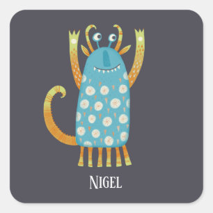 Fun Monsters Personalisiert Quadratischer Aufkleber